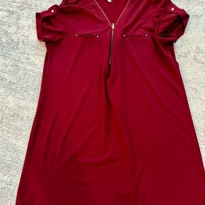 Mauve Burgundy Color Zip Front Shift Dress